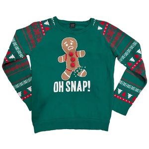 Cute Ugly Sweater Gingerbread man says “Oh Snap” girls size 14-16 XL